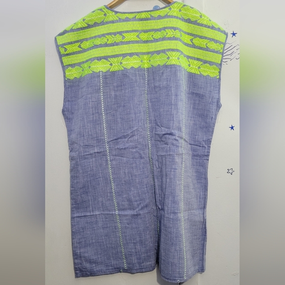 J CREW Dress Swim Cover Cover-Up Size Medium Cotton Linen Chambray Embroidered - Picture 3 of 3